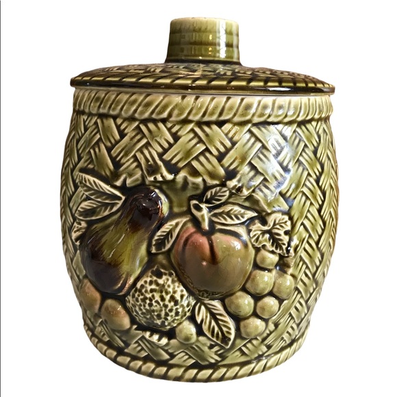 Vintage Other - Vintage Ceramic Cookie Jar With Basket Weave Pattern